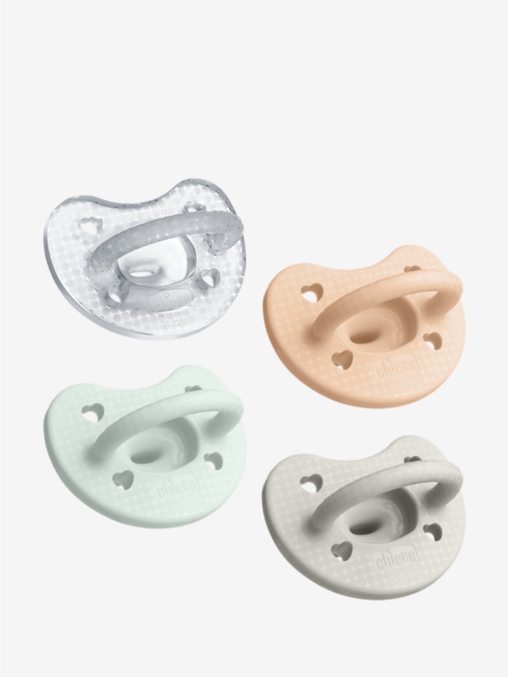 Chicco Physioform Pacifiers - 4-Pack (Peach, Mint, White, Clear) with case